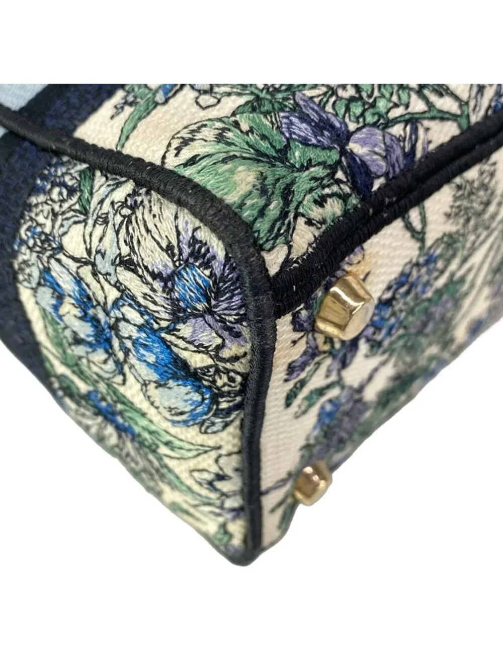 Dior Handbag Lady Delight Medium Bag Ivory Blue Multi Floral Pattern